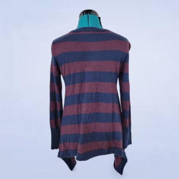 Autumn Cashmere Burgundy and Navy Striped 100% Cashmere Sweater - Size Medium - Picture 3 of 8